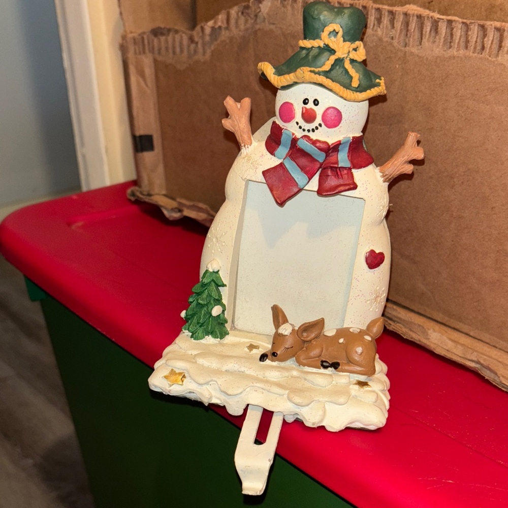Charming Snowman Stocking Holder with Deer - Cream and Green